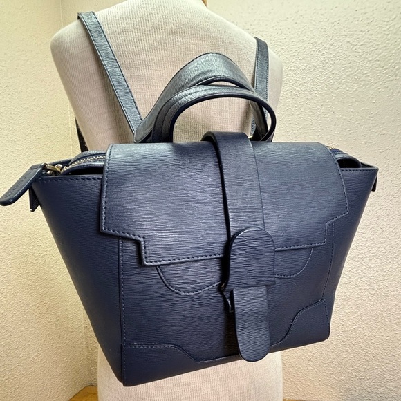Senreve Mini Maestra Navy Mimosa Leather Convertible Bag